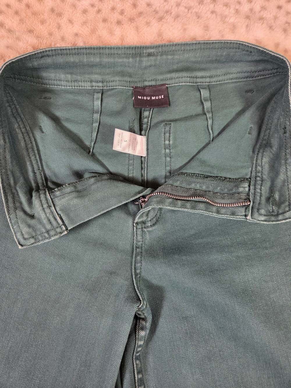 Miou Muse Olive Green High Rise Wide Leg‎ Raw Hem Pants Size Small - Picture 9 of 9